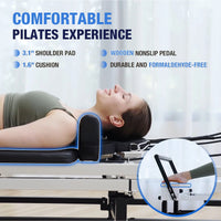 90'' Foldable Pilates Equipment for Home Workouts,Balanced Body Pilates Reformer Machine for Home and Gym, Pilates Exercise Equipment with Jump Board, 220Lbs Resistance 5 Springs
